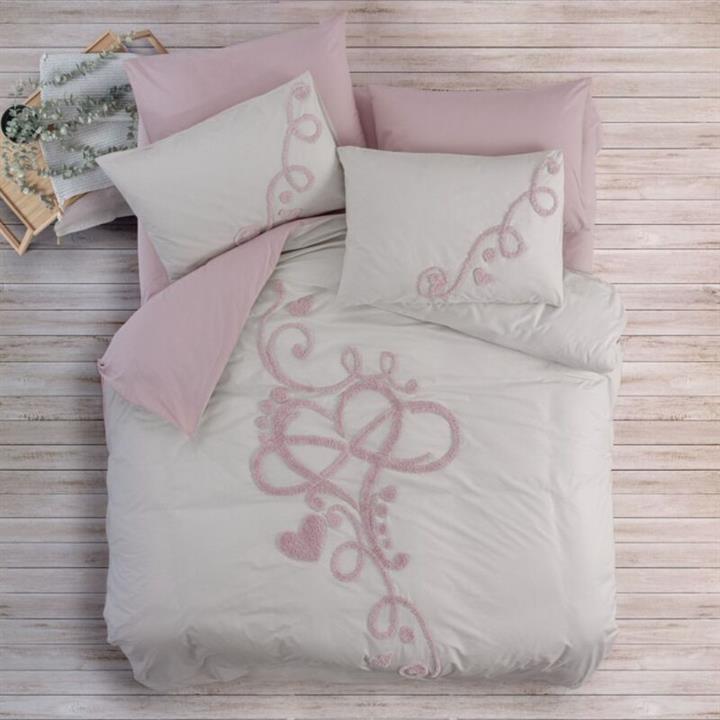 ست ملحفه کاتن باکس مدل Puff Nakisli Bellini Pembe دو نفره 6 تکه